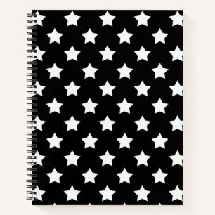 Cuaderno Decorativo del patrón de las estrellas blancas neg
