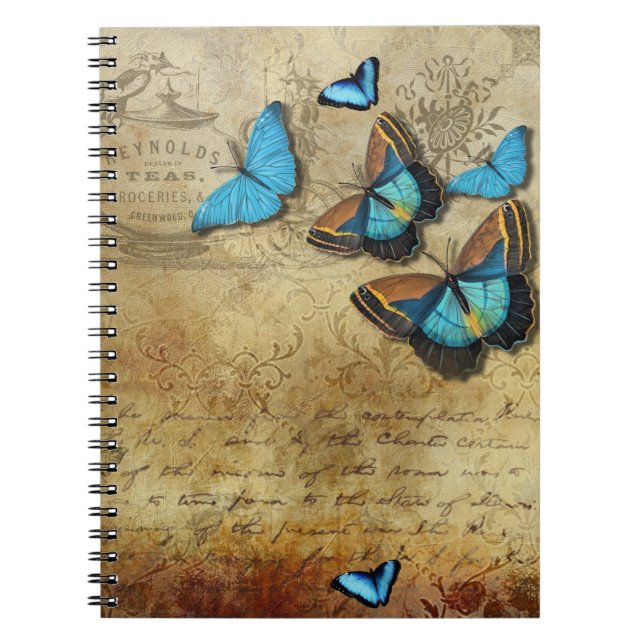 Cuaderno Decoupage Rústico Antiguo y Mariposas Azules (Frente)