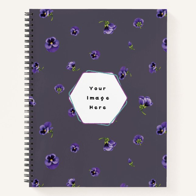 Cuaderno Deep Plum Gray Purple Pansy Floral Pattern (Anverso)