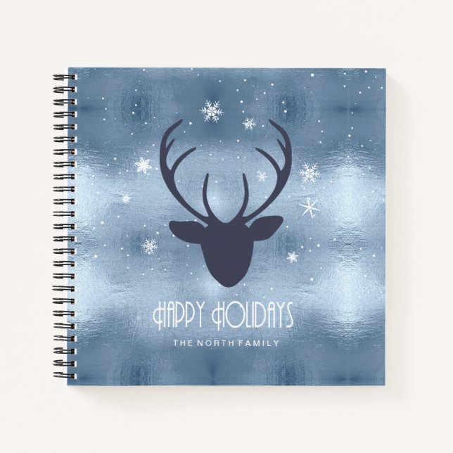 Cuaderno Deer Antlers Silhouette & Snowflakes Blue ID861 (Anverso)