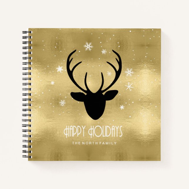 Cuaderno Deer Antlers Silhouette & Snowflakes Gold ID861 (Anverso)