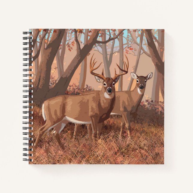 Cuaderno Deer blanco en la naturaleza del estilo retro fore (Anverso)