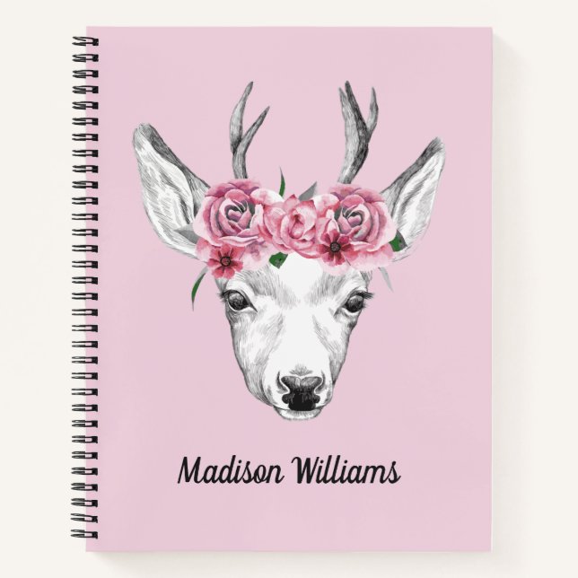 Cuaderno Deer de flores acuáticas | Añadir su nombre (Anverso)