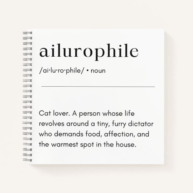 Cuaderno Definición de Ailurophile - Gato Lover (Anverso)