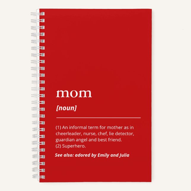 Cuaderno Definición de Mamá Roja divertida con nombres pers (Anverso)