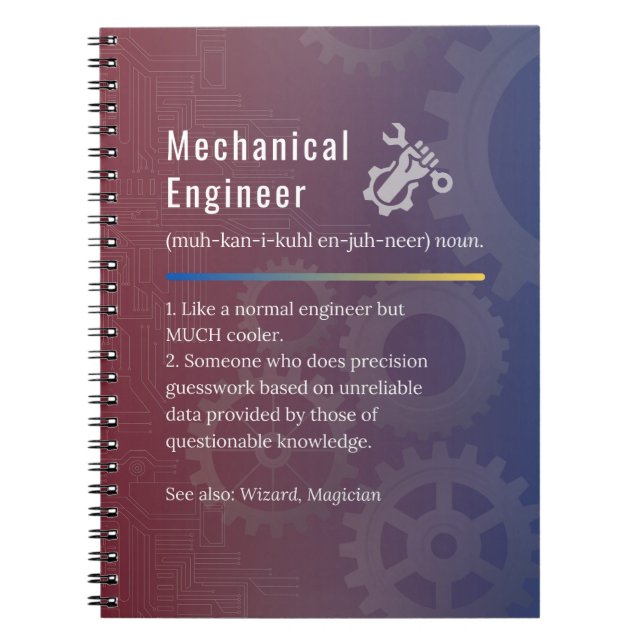 Cuaderno Definición divertida de ingeniero mecánico (Frente)