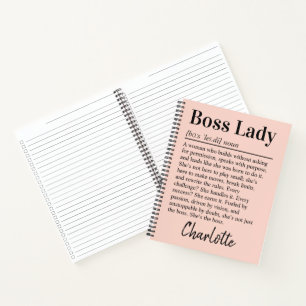 Cuaderno Definición personalizada de jefa en rosa melocotón