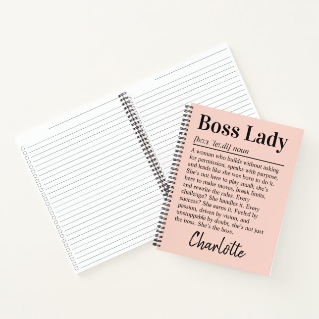 Cuaderno Definición personalizada de jefa en rosa melocotón (Interior)