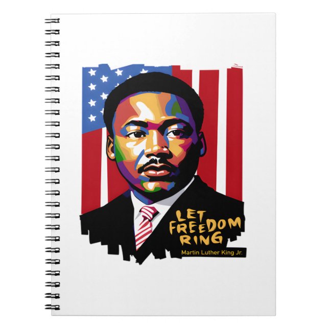 Cuaderno Dejar que suene la libertad, cita de MLK, historia (Frente)
