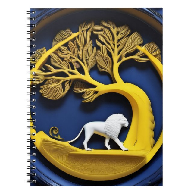 Cuaderno del árbol dorado enmarcando un león blanc (Frente)