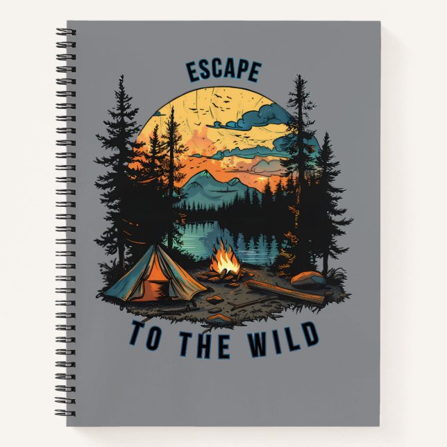 Cuaderno del atardecer de camping vintage salvaje (Anverso)