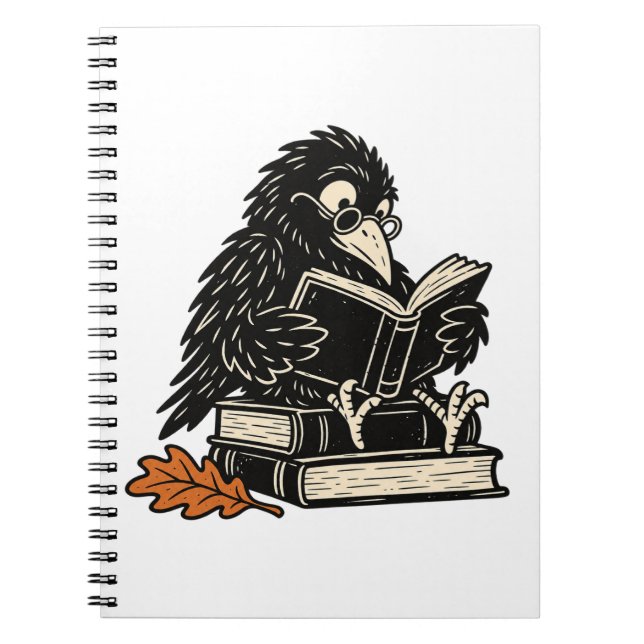 Cuaderno del Cuervo Acogedor Leyendo sobre Libros  (Frente)