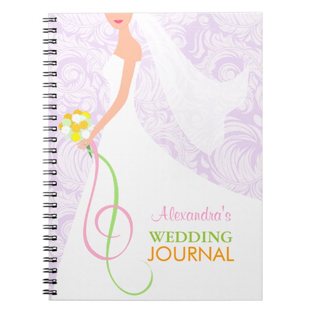 Cuaderno del diario de la boda del damasco de la (Frente)