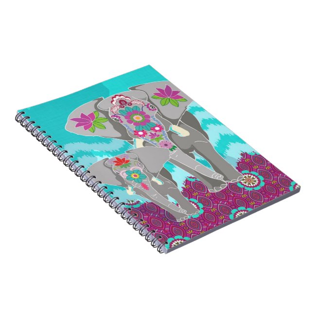 Cuaderno del festival del elefante - turquesa Ikat (Lado Derecho)