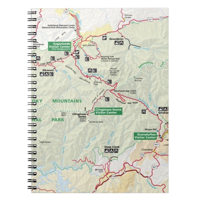 Cuaderno del mapa de Great Smoky Mountains (Frente)
