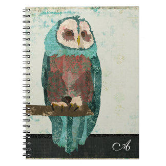 Cuaderno del monograma del búho de la nieve