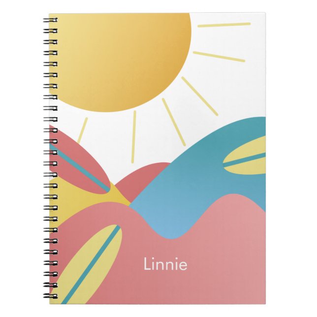 Cuaderno del nombre del sol de surfing genial (Frente)