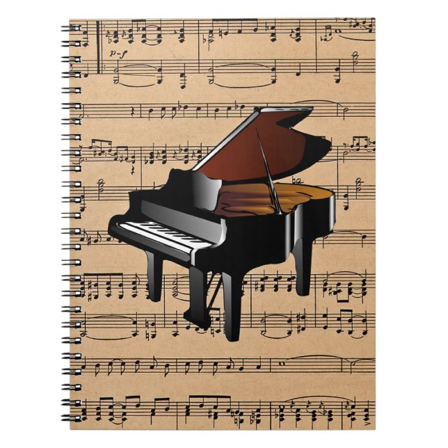 Cuaderno ~ del piano con el fondo de la partitura (Frente)