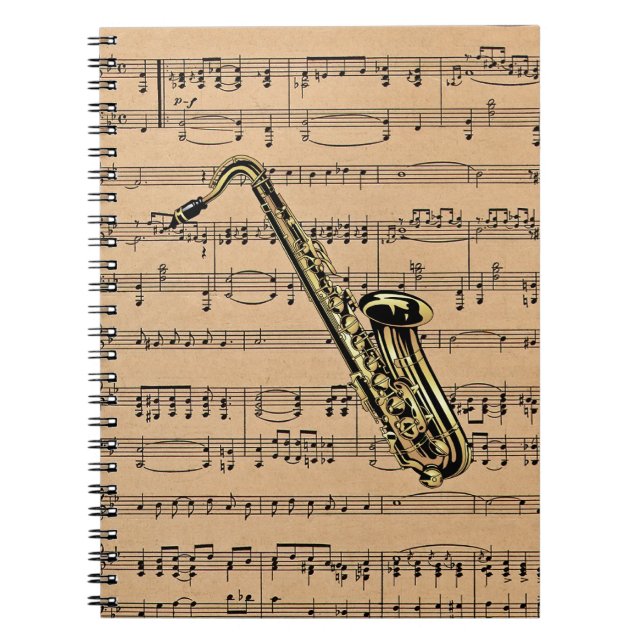 Cuaderno ~ del saxofón con el fondo de la partitura (Frente)