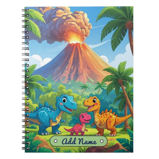 Cuaderno del volcán de dinosaurio lindo – Nombre e (Frente)