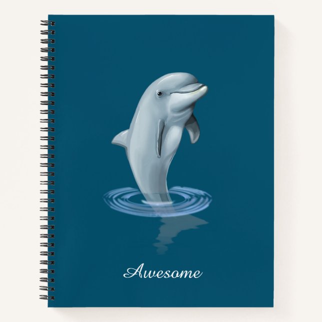 Cuaderno Delfín, ancla personalizada y texto en azul océano (Anverso)