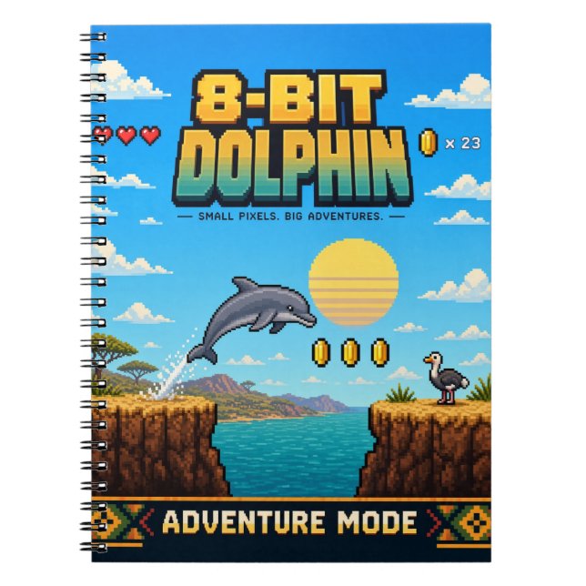 Cuaderno Delfín, arte de píxeles retro de 8 bits (Frente)