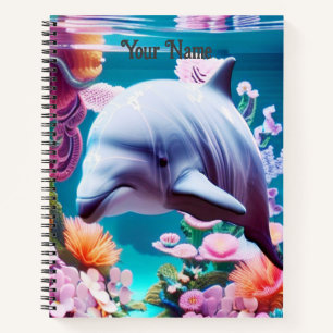 Cuaderno Delfín colorido en un océano floral - Amante oceán