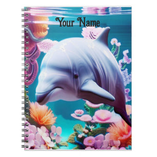 Cuaderno Delfín colorido en un océano floral - Amante oceán
