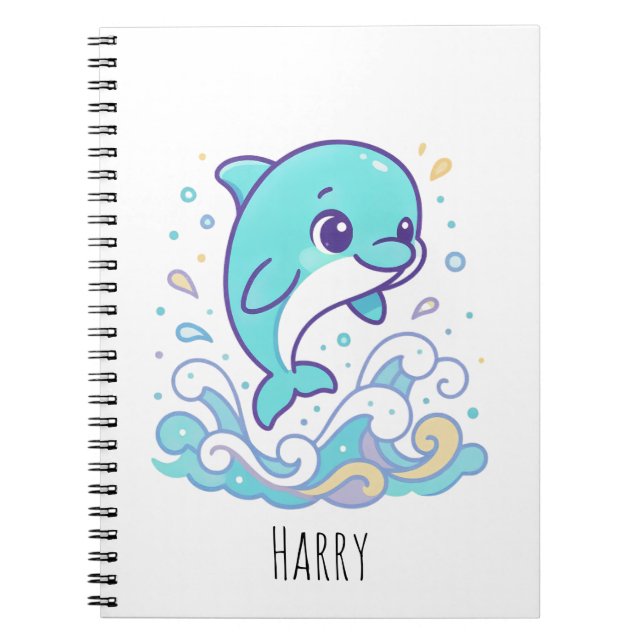 Cuaderno Delfín divertido de burbujas salpicaduras Diseño p (Frente)