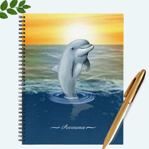 Cuaderno Delfín lindo moderno, y escritura en el océano