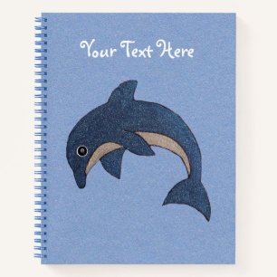 Cuaderno Delfín Purpurinoso agudo saltando azul oscuro y bl