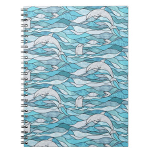 Cuaderno Delfines de vidrio manchado del océano azul
