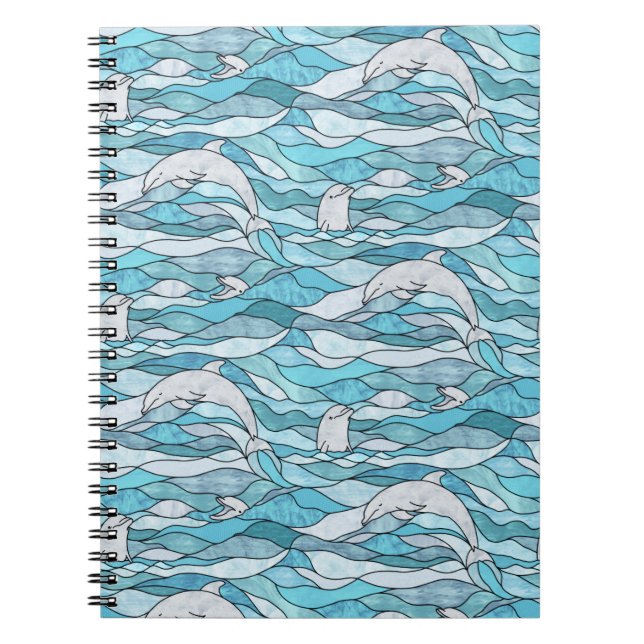 Cuaderno Delfines de vidrio manchado del océano azul (Frente)