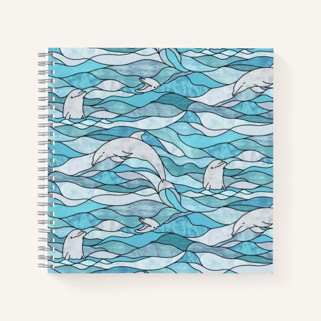 Cuaderno Delfines de vidrio manchado del océano azul (Anverso)