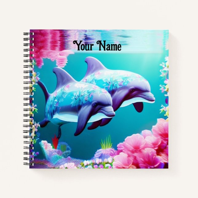 Cuaderno Delfines singulares y subacuáticos florales (Anverso)