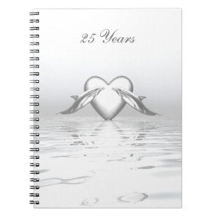 Cuaderno Delfines y corazón de aniversario de plata