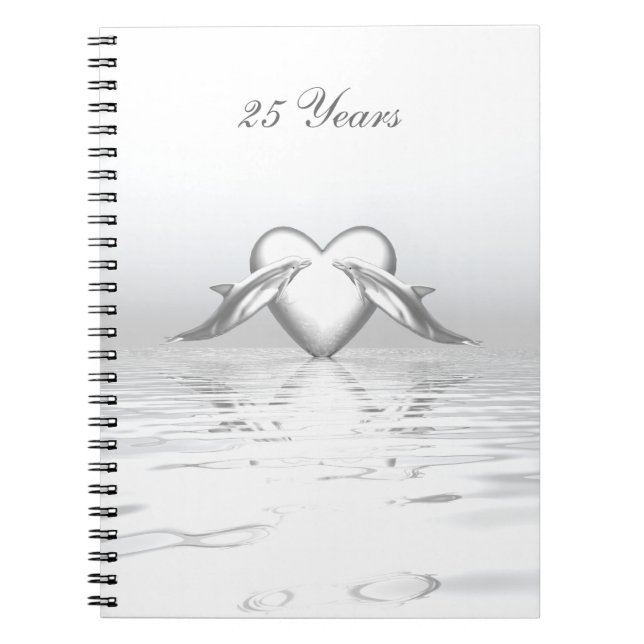 Cuaderno Delfines y corazón de aniversario de plata (Frente)
