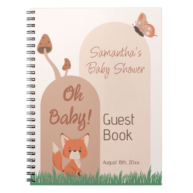 Cuaderno Delicada Baby Shower de Fox con temática forestal (Frente)