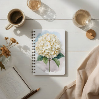 Cuaderno Delicada Floración de Hortensia Blanca en Acuarela