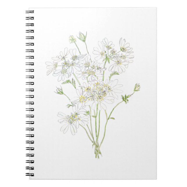 Cuaderno delicada tinta y acuarela de flores blancas (Frente)