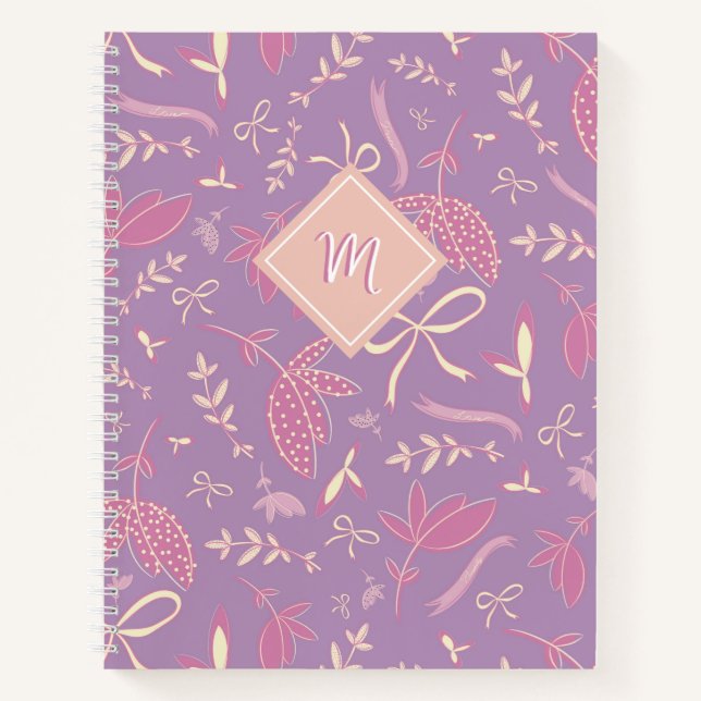 Cuaderno Delicadas flores moradas y arcos (Anverso)