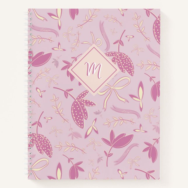 Cuaderno Delicadas flores y arcos rosados (Anverso)