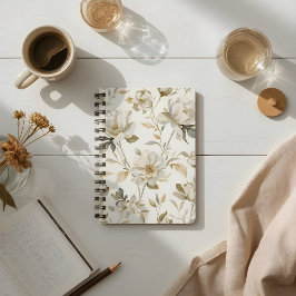 Cuaderno Delicado Patrón Floral Blanco en Acuarela