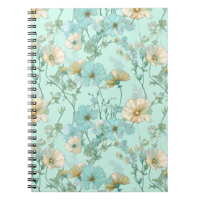 Cuaderno Delicado patrón floral de menta con flores silvest (Frente)