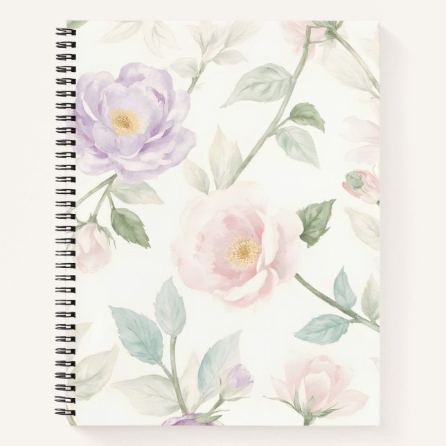 Cuaderno Delicado patrón floral pastel con Rosas y Dais (Anverso)