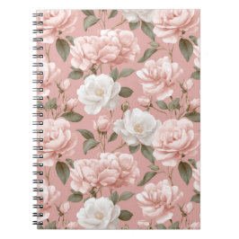 Cuaderno Delicado patrón floral rosa blanco suave