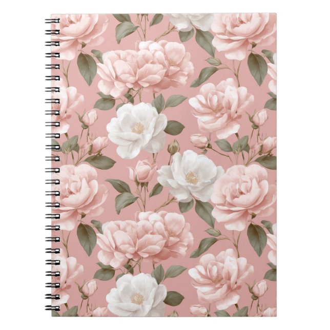 Cuaderno Delicado patrón floral rosa blanco suave (Frente)