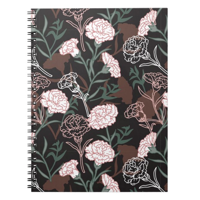 Cuaderno Delicados claveles rosados con flores de hojas ver (Frente)