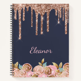 Cuaderno Deluxe Dark Blue Glitter & Rose Personalized