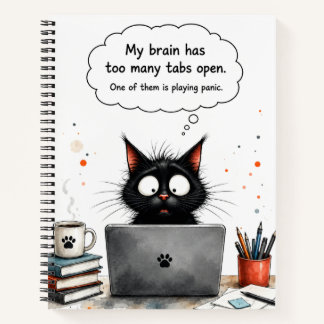 Cuaderno Demasiadas pestañas abiertas Gato negro divertido 